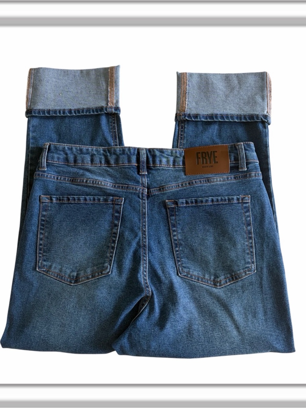 Frye High-Rise Cuffed Cropped Straight Leg Medium Wash Jeans Size 9/30 Stretch